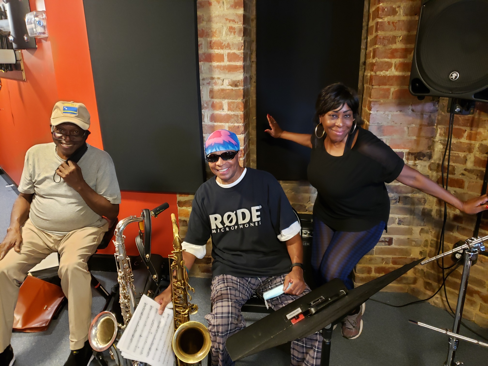 Studio Rehearsal.  Johnny Long (Tenor Sax), Nat Nolan (Trumpet), Jeanette Harris (Vocals)